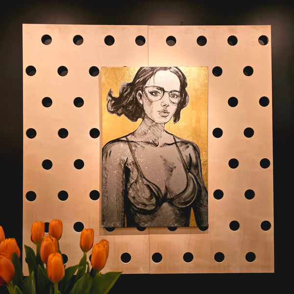 'Silvia'. David Bromley. Acrylic on canvas with gold leaf gilding. 150cm x 100cm.