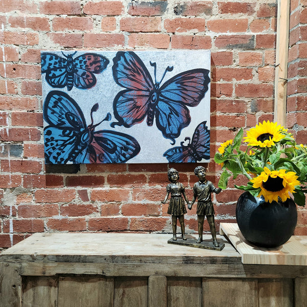 'Vibrant Butterflies' David Bromley, Acrylic on canvas with silver leaf gilding, 90cm x 60cm