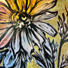 'Sunflowers II' David Bromley. Acrylic on canvas with gold leaf gilding and varnish wash. 120 x 150cm