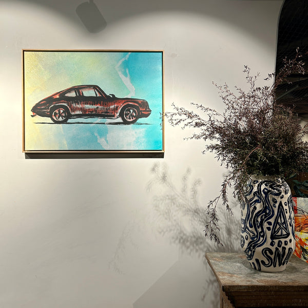 'Porsche II' David Bromley. Acrylic on canvas in timber frame. 77 x 106cm