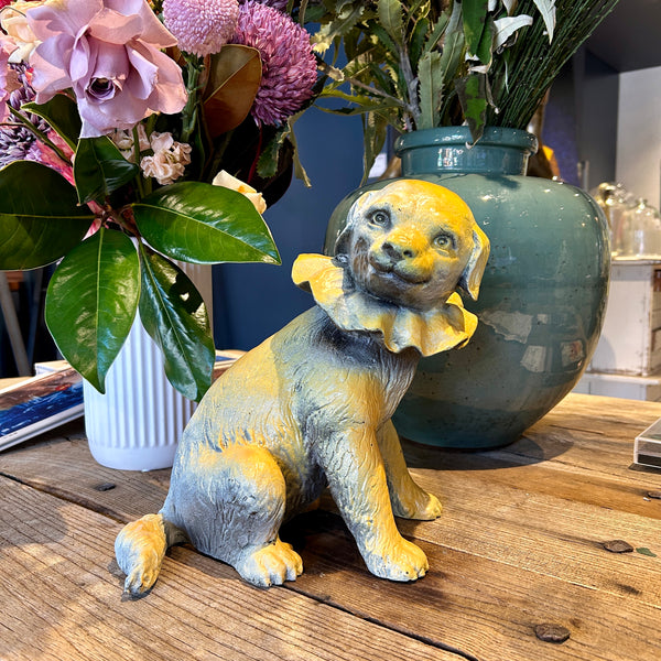 'Ruffle Dog with Yellow' David Bromley. Cast Bronze Maquette with enamel paint. 30 x 30 x 20 cm