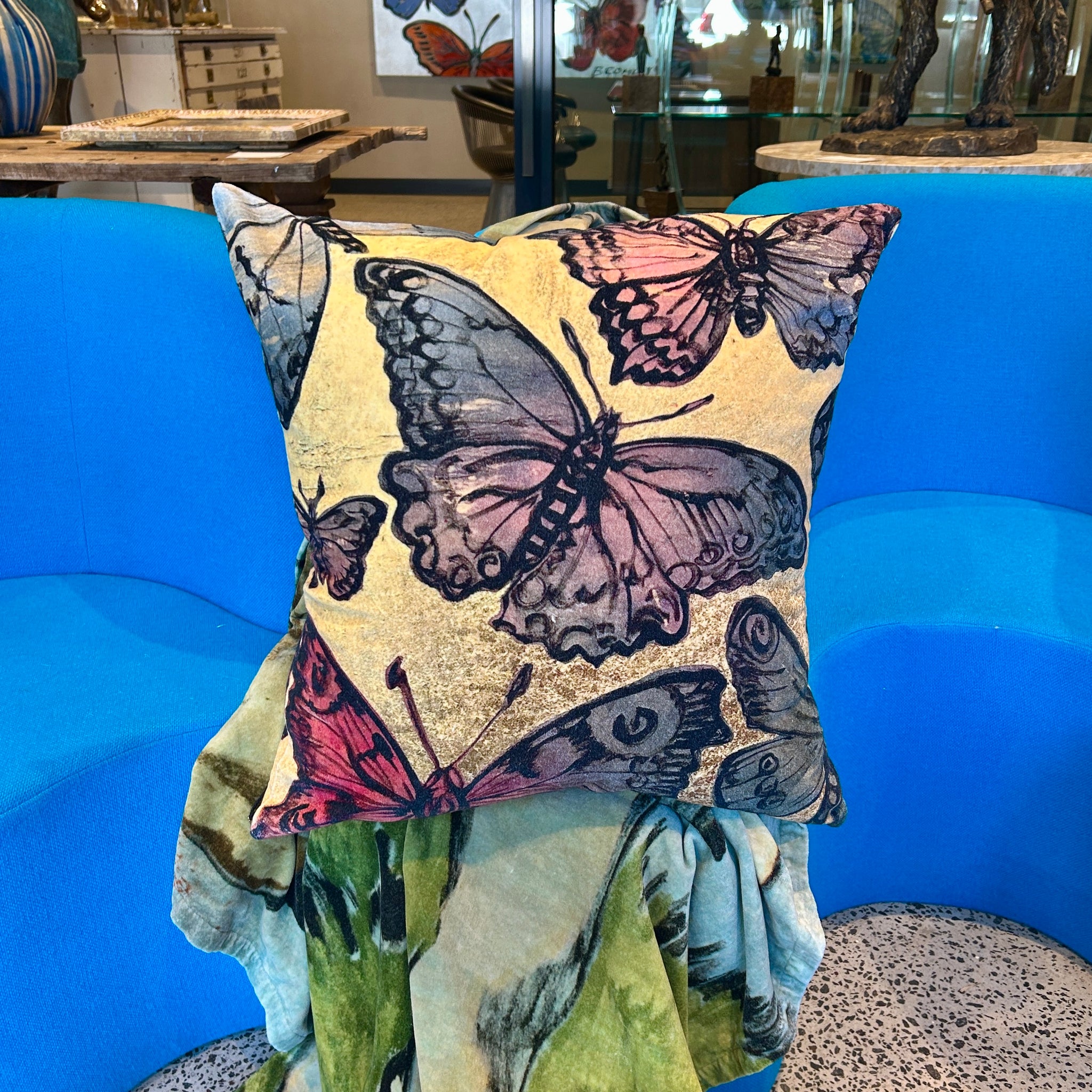 'Golden Butterflies' Velvet Cushion By Bromley Studio, 60 x 60cm