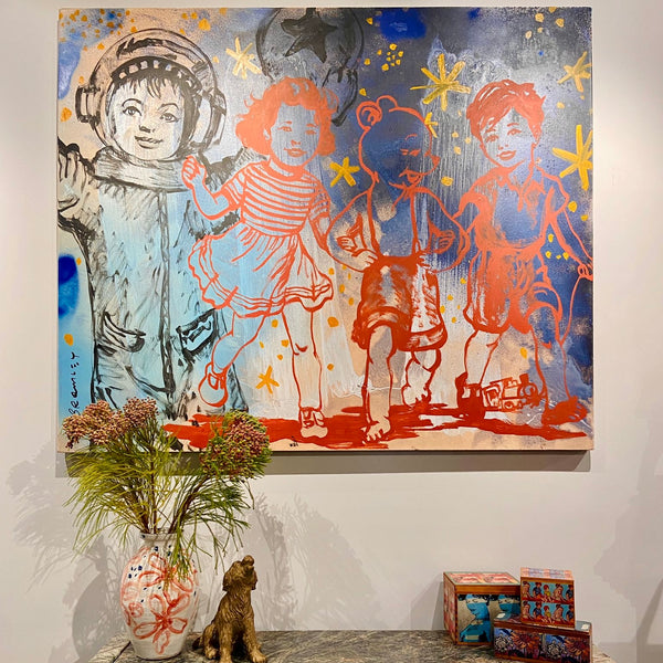 'Little Spaceman & Friends' David Bromley. Acrylic on canvas. 150 x 180cm