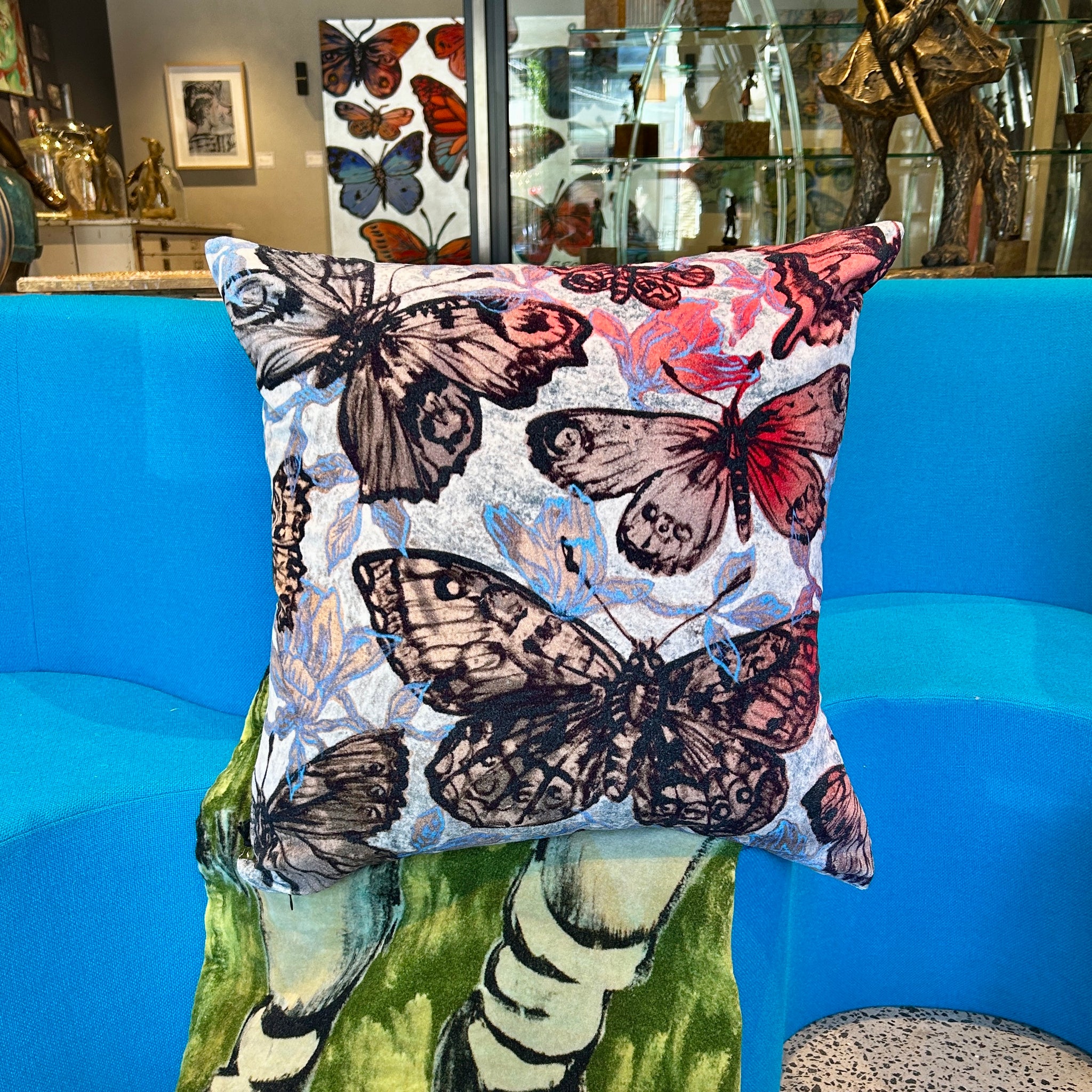 'Butterflies & Blooms' Velvet Cushion By Bromley Studio, 60 x 60cm