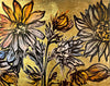 'Sunflowers II' David Bromley. Acrylic on canvas with gold leaf gilding and varnish wash. 120 x 150cm