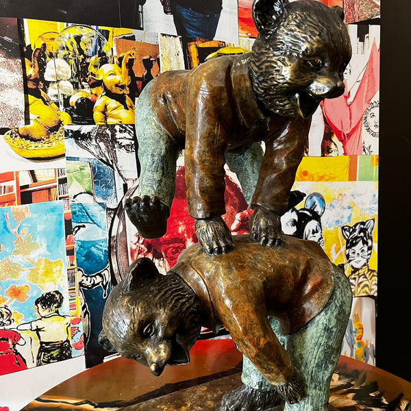 'Leap Bears' David Bromley. Cast bronze sculpture with coloured patina. Edition of 16. 77 x 42 x 40cm