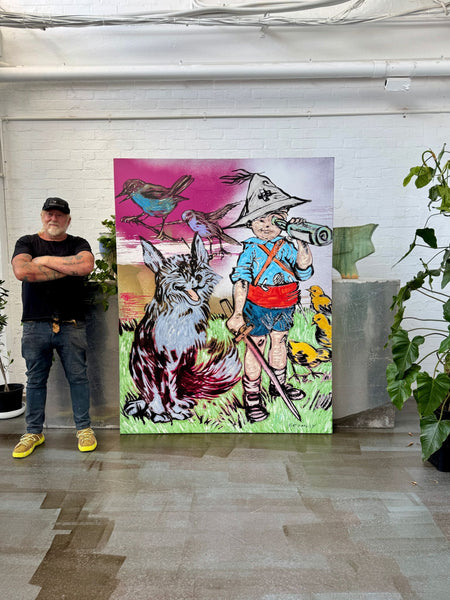 'Searching for Adventure with Mr Wolf' David Bromley, Acrylic and enamel on canvas 214 x 167cm, $28,000